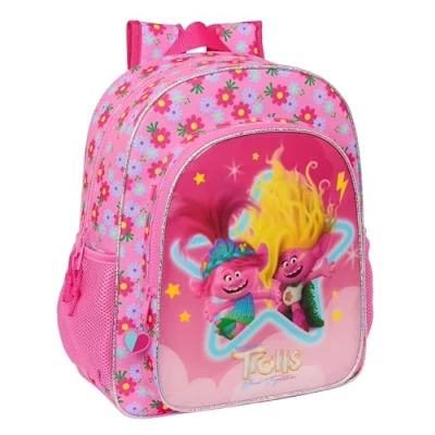 Abbildung von Safta TROLLS 3 Schulrucksack, Kinderrucksack, anpassbar an den Kinderwagen, ideal für Schulkinder, bequem und vielseitig, Qualität Widerstandsfähigkeit, 32 x 12 38 cm, Rosa, Estándar,
