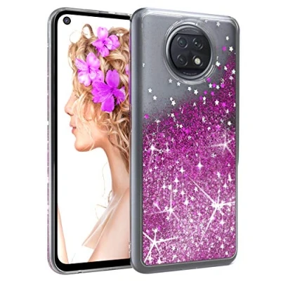 Abbildung von EAZY CASE Hülle kompatibel mit Xiaomi Redmi Note 9T 5G Schutzhülle Flüssig Glitzer, Handyhülle, Schutzhülle, Back Cover Glitter Flüssigkeit, TPU/Silikon, Transparent/Durchsichtig, Lila