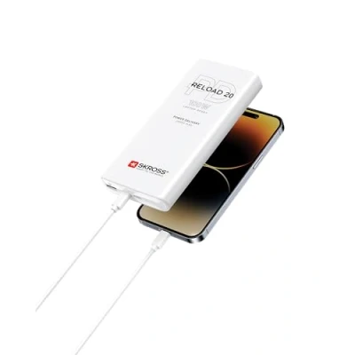Abbildung von SKROSS Reload 20 100W PD Tragbares Ladegerät 20.000 Mha Powerbank 3 USB Schnellladeanschlüsse und cm langes C Kabel im Lieferumfang enthalten