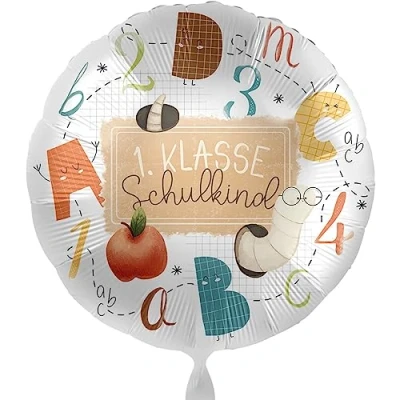 Abbildung von Folienballon Schulkind ABC 123 1. Klasse Ballon Geschenk zur Einschulung Luftballon Schulanfang Schulbeginn, Helium geeignet