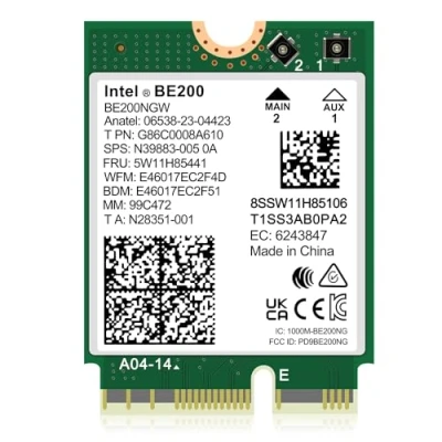 Abbildung von WiFi 7 Wireless Card Intel BE200NGW, Bluetooth 5.4, 5800Mbps M.2/NGFF Netzwerk Unterstützung Windows 10/11 (64bit), Linux. (AMD Wird Nicht unterstützt). Ideal für WiFi7/WiFi6E/WiFi6/WiFi5 Router