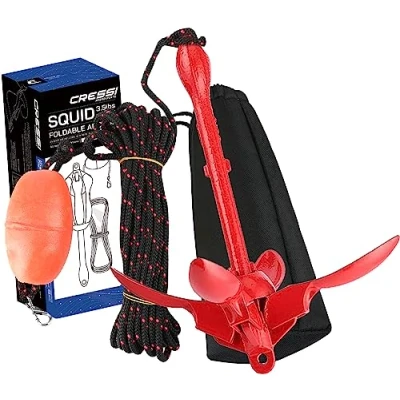 Abbildung von Cressi Unisex Adult Squid Foldable Anchor Set 1,6 kg Anker für SUPs und Kajaks aus Kohlenstoffstahl, Rot, 1500 gr