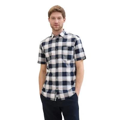 Abbildung von TOM TAILOR Kurzarmshirt Kurzarmhemd mit Karomuster Gerade