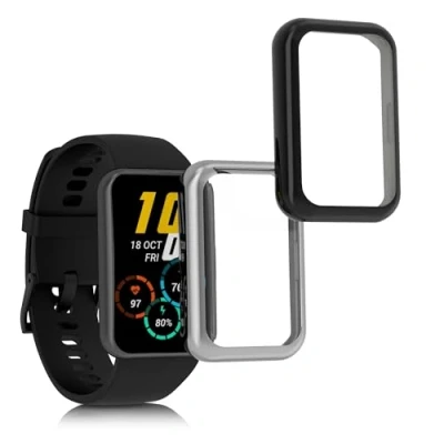 Abbildung von kwmobile 2X Schutzhülle kompatibel mit Huawei Watch Fit 2 Hülle Fullbody Cover Set aus Silikon Schwarz Silber