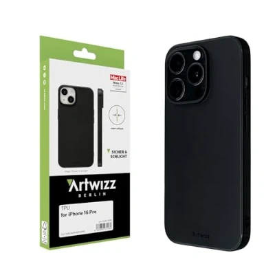 Abbildung von Artwizz TPU Case Schutzhülle kompatibel mit iPhone 16 Pro Elastische Hülle, Kratzresistent, Ultra Dünn Matt Schwarz