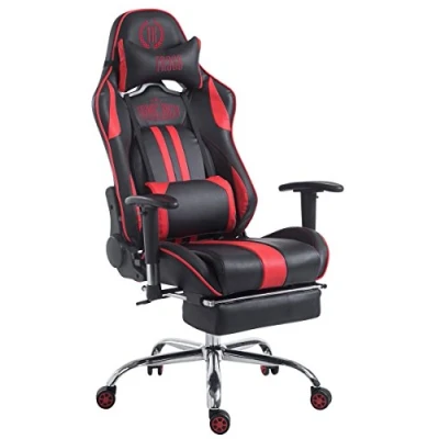 Abbildung von CLP Gaming Bürostuhl XL Limit mit Kunstlederbezug I Gamingstuhl Metallgestell Schreibtischstuhl höhenverstellbar, Farbe:schwarz/rot, Fußablage:mit Fußablage