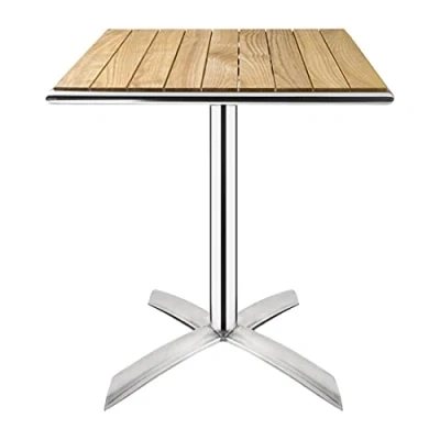 Abbildung von Bolero Eschenholz Flip Top Quadratischer Bistro Esstisch 600mm, Aluminium Gestell, Allwettertisch für drinnen und draußen, Vorgeölte Eschenholzplatte, 730(H) x 600(B) 600(T)mm, Café Restaurant oder Heimgebrauch, GK991