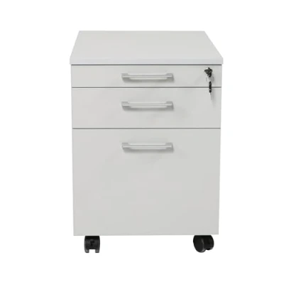 Abbildung von furni24 Rollcontainer, abschließbarer Aktenschrank mit Schubladen, Büroschrank Rollen, für Akten und Dokumente, fürs Büro, Schreibtischcontainer Holz, 3 Schübe Grau, 43x59x57h