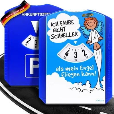 Abbildung von Eigenart® Parkscheibe Auto StVO konform lustig Robuste mit Eiskratzer Manuelle Parkuhr EU Zulassung Lustige Zubehör Parkscheiben