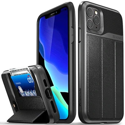 Abbildung von VENA iPhone 11 Pro Max Hülle, vCommute (Military Grade, Kartenfach) HandyHülle mit Standfunktion, Leder Flip Brieftasche Etui Schutzhülle für Apple (6.5 inch) Grau