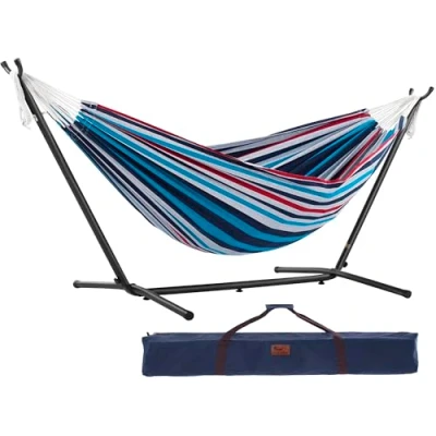 Abbildung von Vivere, Denim Double Cotton Hammock with Space Saving Steel Stand including carrying bag