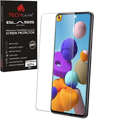 Abbildung von TECHGEAR Schutzfolie kompatibel mit Samsung Galaxy A21s, Displayschutzfolie aus gehärtetem Glas (2.5D Runde Kante) [9H Härte] [Crystal Clarity] [Kratzfest]