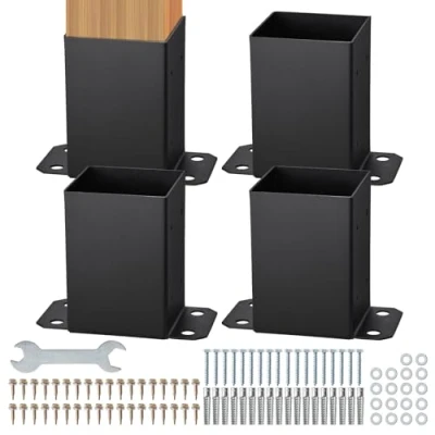 Abbildung von VEVOR 4er Set Aufschraubhülse 96 x 140 163 mm Pfostenträger aus Kohlenstoffstahl mit Sprühbeschichtung Installation auf Beton oder Holzböden Pfostenschuh Pfosten Ideal für Pergolen Verandageländern