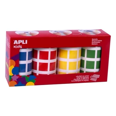 Abbildung von APLI Kids 18326 Packung mit 4 Rollen, quadratisch, Farben, 18326, Blau, Rot, Gelb und Grün, 20 x mm