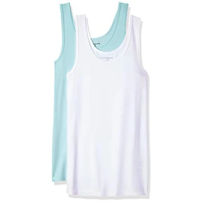 Abbildung von Amazon Essentials Damen Tanktop schlanke Passform, 2er Pack, Aquablau/Weiß, XS