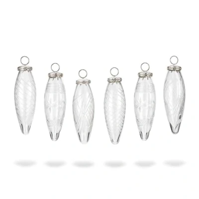 Abbildung von Loberon Weihnachtsschmuck 6er Set Loulay, feine Stern &amp; Rankenschliffe, mundgeblasen, winterliche Zapfenform, Weihnachten, Weihnachtsdeko, Christbaumschmuck, Glas, Messing, klar