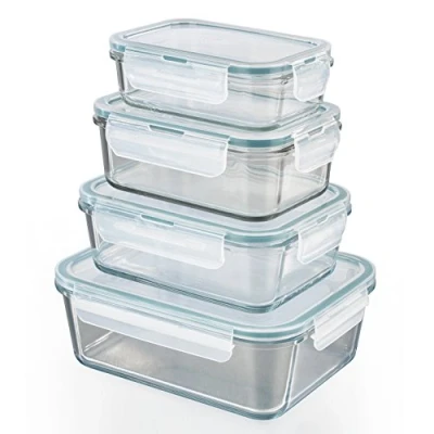 Abbildung von GOURMETmaxx Frischhaltedose Lunchbox Vorratsdosen tropfsicher, Glas, (4er Set, 8 tlg), Glas Frischhaltedosen 1x 400ml, 750ml, 900ml, 1600ml