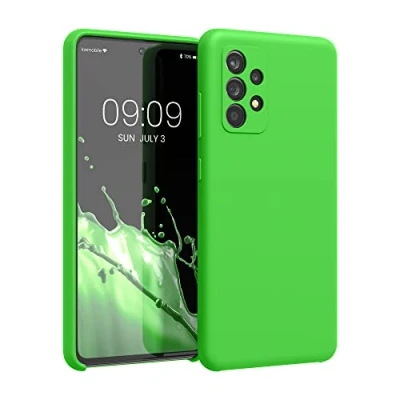 Abbildung von kwmobile Hülle kompatibel mit Samsung Galaxy A52 / 5G A52s Silikon Handy Case Handyhülle weiche Oberfläche kabelloses Laden Limettengrün