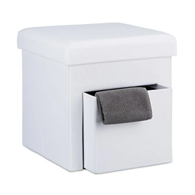 Abbildung von Relaxdays Faltbarer Sitzhocker, Leinen, Aufbewahrungs Fach, abnehmbarer Deckel, Sitzwürfel, HBT 38 x cm, braun