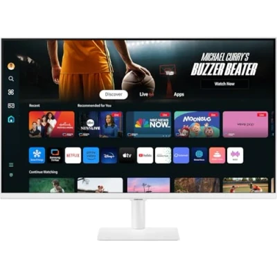 Abbildung von Samsung M70D Smart Monitor, 32 Zoll, 4K AI Upscaling, UHD, 60 Hz, Streaming Monitor mit Entertainment und Gaming Hub, Bildschirm Lautsprechern, TV Apps Fernbedienung, LS32DM703UUXEN