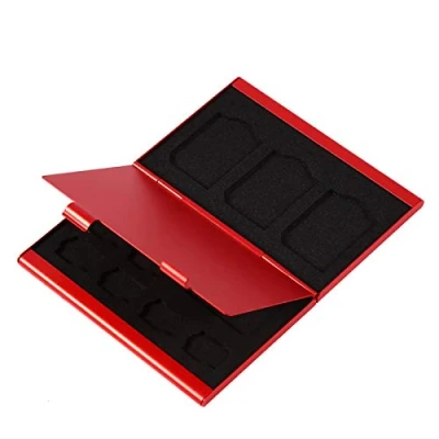 Abbildung von Kartenhalter Schutzhülle Speicherkartenschutzbox 12 Steckplätze Aluminium Kartenetui, TF Karte und SD Tragbarer Taschenkartenhalter(rot)