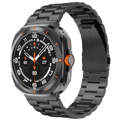 Abbildung von GrTress Metallarmband Kompatibel mit Samsung Galaxy Watch Ultra Armband 47mm (2024), Einstellbar Edelstahl Metall Ersatzarmband Damen Herren, Schwarz