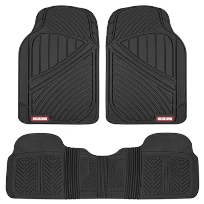Abbildung von Motor Trend FlexTough Performance Allwetter Gummi Auto Fußmatten 3 Stück Automobil Einlagen für Autos, LKW, SUV, strapazierfähig, wasserdicht (schwarz)