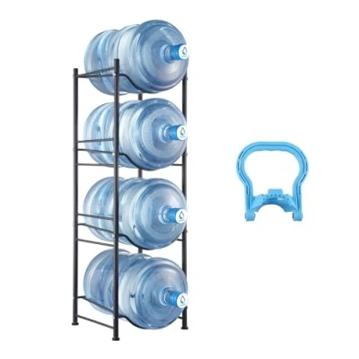 Abbildung von VEVOR Wasserkrughalter mit 4 Ebenen, 5 Gal Wasserflaschenhalter, einreihiges Wasserflaschenregal aus Eisen für Flaschen, Robustes Wasserkrugregal Küche Büro Wohnzimmer schwarz