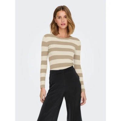 Abbildung von JDY Oneck Stripe Strickpullover, Damen, Größe: Medium, Beige