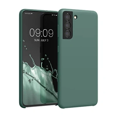 Abbildung von kwmobile Hülle kompatibel mit Samsung Galaxy S21 Silikon Handy Case Handyhülle weiche Oberfläche kabelloses Laden Tannengrün