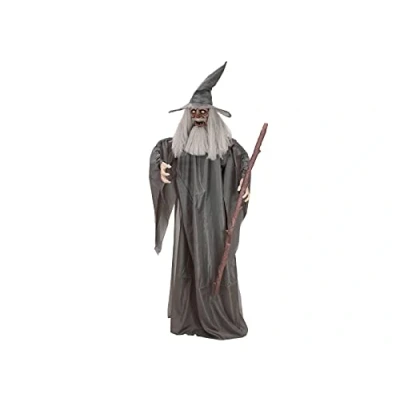 Abbildung von EUROPALMS Halloween Figur Zauberer, animiert 190cm Animierte Standfigur mittelalterlicher Magier