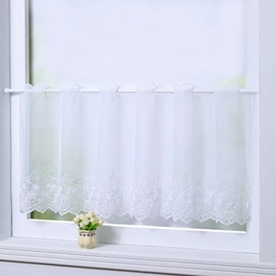 Abbildung von Joyswahl Scheibengardine Voile Bistrogardinen mit Lochleiste Jasmin Kurzgardine HxB 45x120cm Weiß 1er Pack