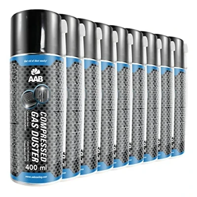 Abbildung von AAB Reinigungsspray 9 x 400ml, Druckluftreiniger, Druckluft aus der Dose, Für Tastatur, PC, Keyboard, Bildschirmen, Spielekonsolen, Computergehäuse, Air Duster, Luft druck, Reiniger, Pressluft