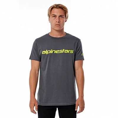 Abbildung von Alpinestars, Linear Wordmark Tee, Kurzarm Shirt, Holzkohle/Fluogelb, S, Mann