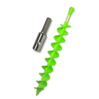 Abbildung von WERHE Profi Bohrer für Erdbohrer 100 mm Pfahlbohrer Brunnenbohrer präzise Bohrspitze Doppelspiral Hartmetall eco Farbe mit Hex Adapter