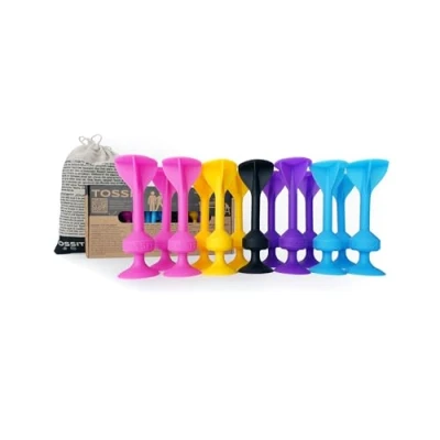 Abbildung von TOSSIT Saugnapf Dartspiel Silikon. Family Pack. Rosa Lila Blau Gelb