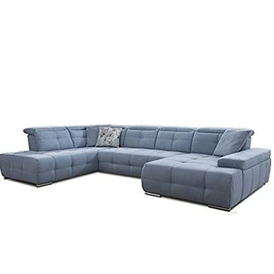 Abbildung von Cavadore Wohnlandschaft Mistrel mit verstellbaren Kopfteilen / Sofagarnitur leichter Fleckentfernung dank Soft Clean Geeignet für Haushalte Kindern, Haustieren /343 x 77 228 blau