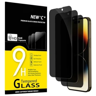 Abbildung von NEW&#039;C 3 Stück, Sichtschutz Panzer Schutz Glas für iPhone 14 Pro Max (6,7 Zoll), Verbesserter 28 Grad schutzwinkel, Ultra Haltbare 9H Härte, Blasenfrei