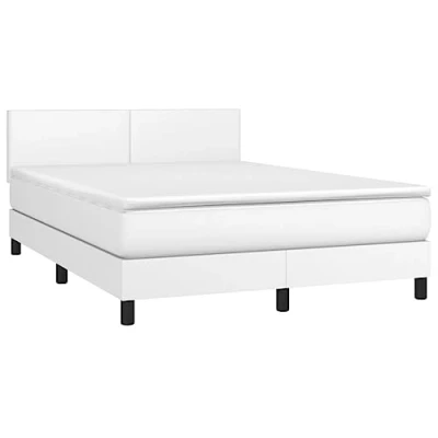 Abbildung von vidaXL Boxspringbett mit Matratze LED Kunstlederbett Polsterbett Doppelbett Bett Schlafzimmerbett Bettgestell Bettrahmen Lattenrost Hotelbett Weiß 140x200cm