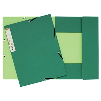 Abbildung von Exacompta 56983E 25er Pack Einschlagmappe Forever. Aus Recycling Karton DIN A4 mit 2 Gummizügen, 3 Klappen und Rückenschild dunkelgrün zweifarbig Sammelmappe Dokumentenmappe Blauer Engel