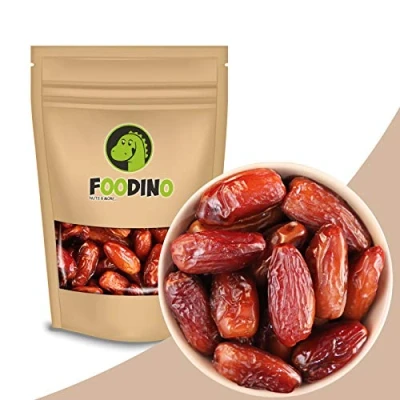 Abbildung von Datteln Deglet Nour getrocknet naturbelassen ungezuckert ungeschwefelt unbehandelt entsteint ungesüßt Rohkost ohne Zucker Stein 500g 2,5kg wiederverschließbar Premium Qualität FOODINO (1kg)