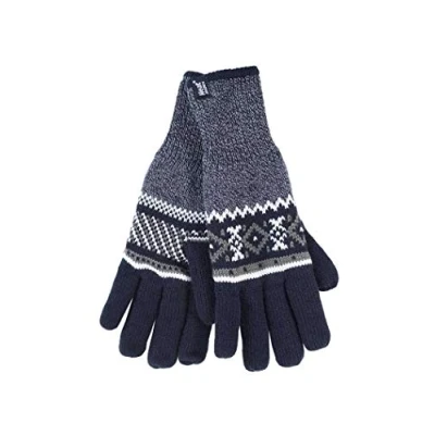 Abbildung von HEAT HOLDERS Herren Winter Fleece Strick Elegant Gestreift Handschuhe (Marine (Karlstad), L/XL)