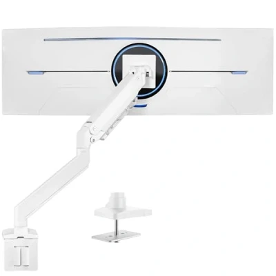 Abbildung von Vivo Hochwertiger robuster Monitorarm aus Aluminium für ultrabreite Monitore bis zu 124,5 cm und 15 kg, Einzeltischhalterung, pneumatische Höhe, max. VESA 100 x 100, Weiß, STAND V101G1W