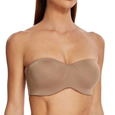 Abbildung von MELENECA Damen Trägerloser BH Bügel,Ohne Einlagen,Große Größe Minimizer Bandeau Brown 75B