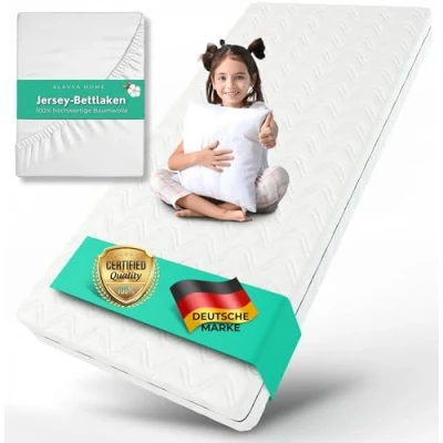 Abbildung von ALAVYA HOME® Kindermatratze 80x160 cm mit Spannbettlaken 10 hoch I CertiPUR zertifizierter Kaltschaum waschbarem Bezug Hochwertige Matratze für Kinderbett Jugendmatratze 160x80 Made in EU