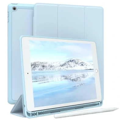 Abbildung von EAZY Case Schutzhülle mit Stifthalter für iPad 7 8 9 (2019,2020,2021) 10.2 Zoll Hülle Stifthalterung Tablet Cover Touchpen Smartcase aufstellbar Klappcase Auto Sleep Wake Up Etui Blau