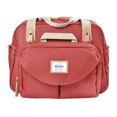 Abbildung von Béaba Wickeltasche Genève II Modulierbar, vielfältige Staumöglichkeiten Vordertasche, Wickelunterlage Isolierfach für Babynahrung, Befestigung Kinderwagen Terraakotta