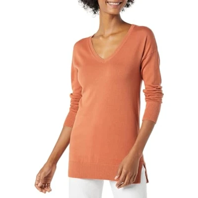 Abbildung von Amazon Essentials Damen Leichter Tunika Pullover Mit Langen Ärmeln Und V Ausschnitt (Erhältlich In Übergröße), Karamell, L
