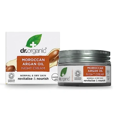 Abbildung von Dr Organic Marokkanische Arganöl Nachtcreme, Feuchtigkeitsspendend, Natürlich, Vegan, Tierversuchsfrei, Paraben &amp; SLS frei, Plastikfrei, Recycelt Recyclebar, Zertifiziert Bio, 50ml