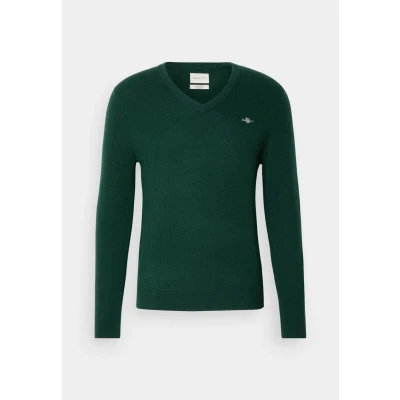 Abbildung von Gant V Ausschnitt Pullover EXTRAFINE LAMBSWOOL NECK mit Logostickerei